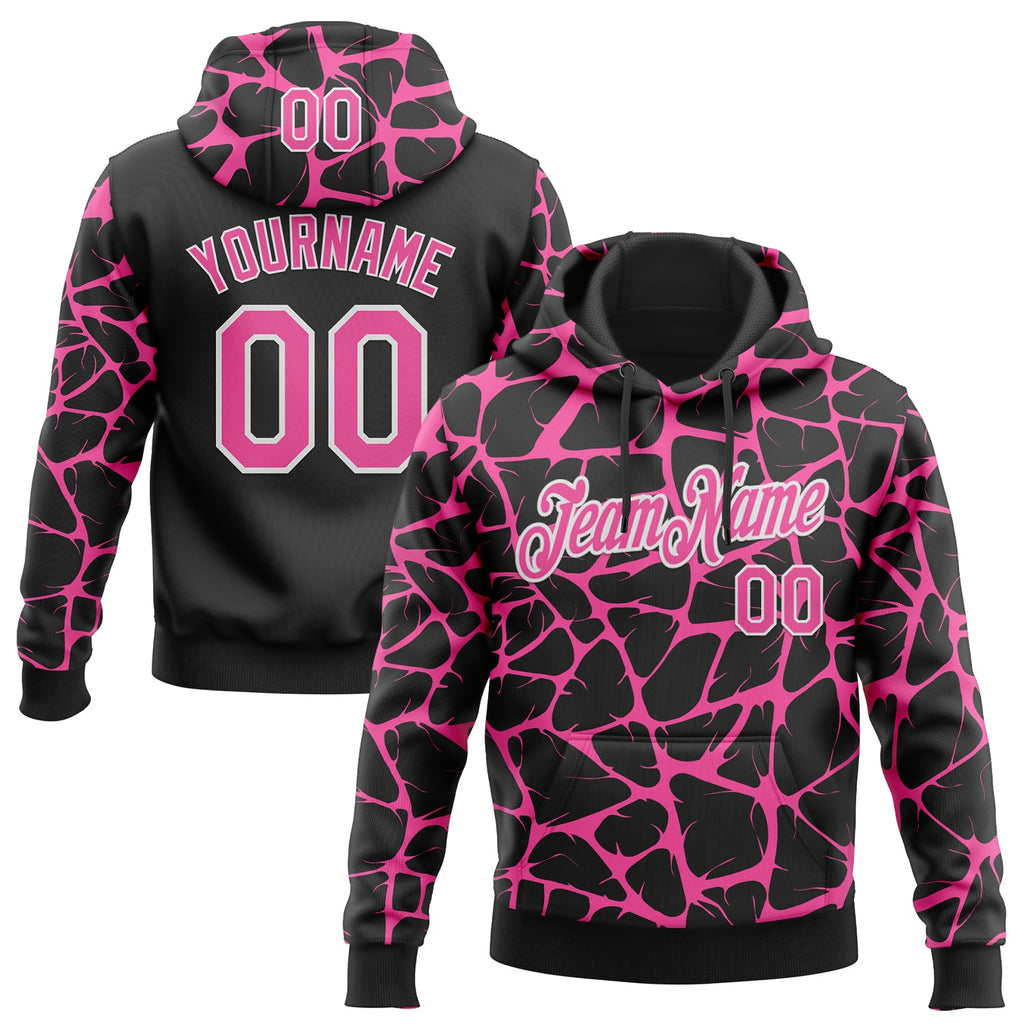 Custom Stitched Black Pink-White 3D Pattern Design Abstract Network Sports Pullover Sweatshirt Hoodie