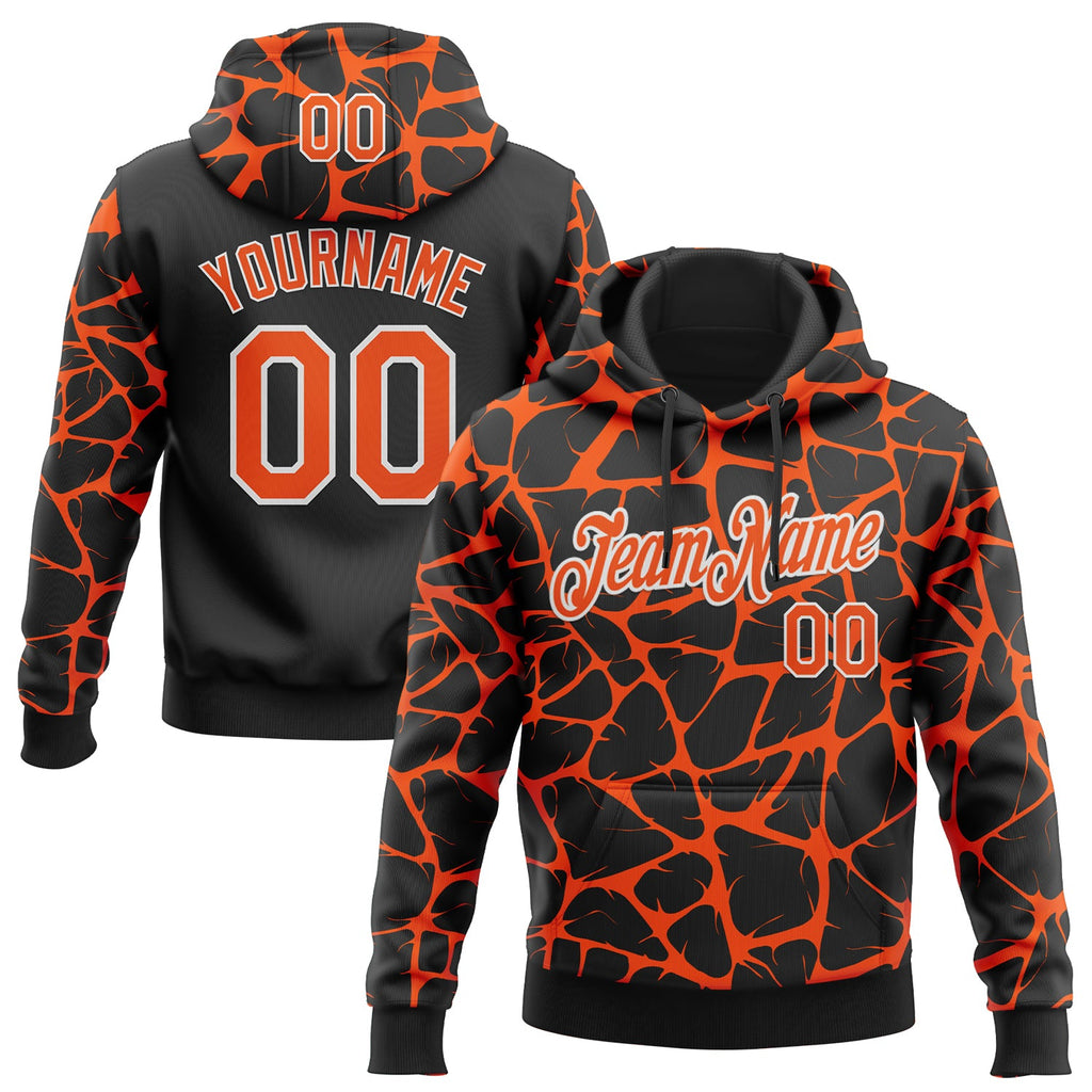 Custom Stitched Black Orange-White 3D Pattern Design Abstract Network Sports Pullover Sweatshirt Hoodie