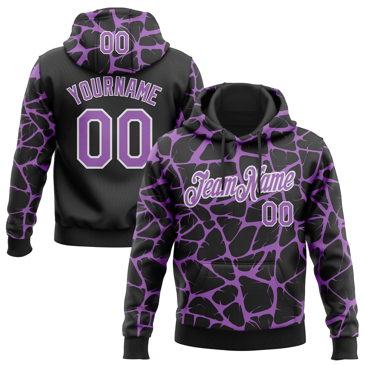 Custom Stitched Black Medium Purple-White 3D Pattern Design Abstract Network Sports Pullover Sweatshirt Hoodie