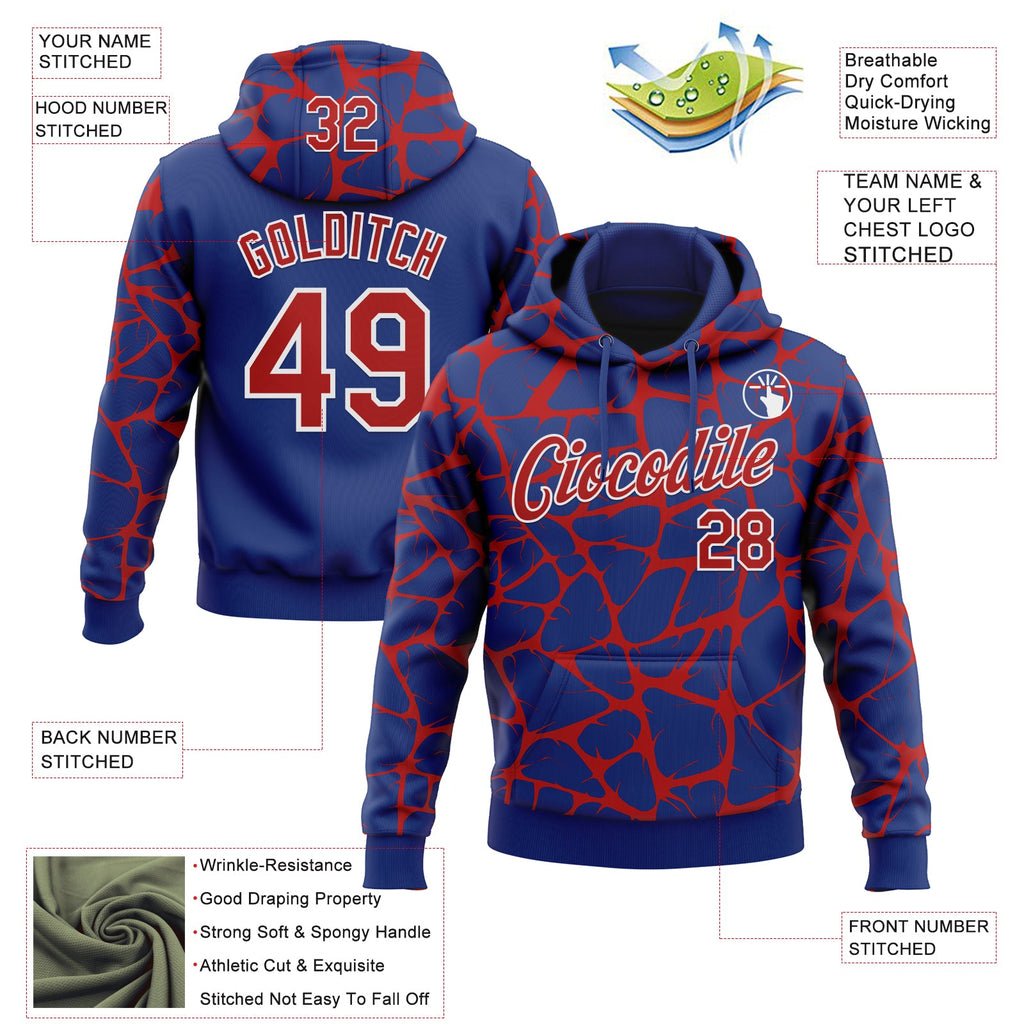 Custom Stitched Royal Red-White 3D Pattern Design Abstract Network Sports Pullover Sweatshirt Hoodie