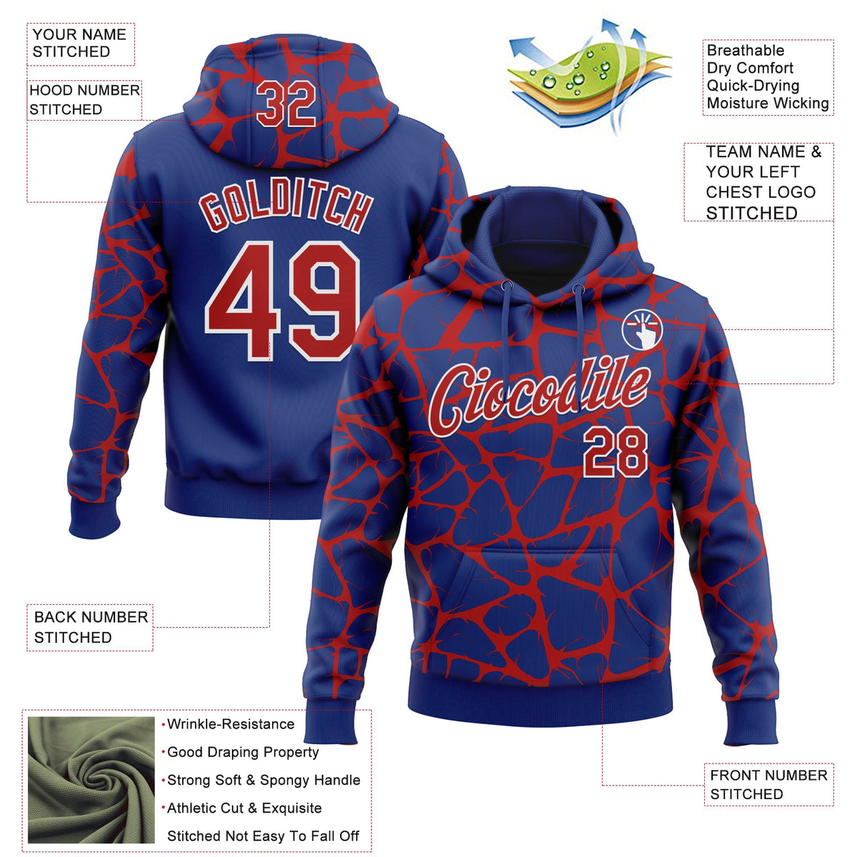 Custom Stitched Royal Red-White 3D Pattern Design Abstract Network Sports Pullover Sweatshirt Hoodie