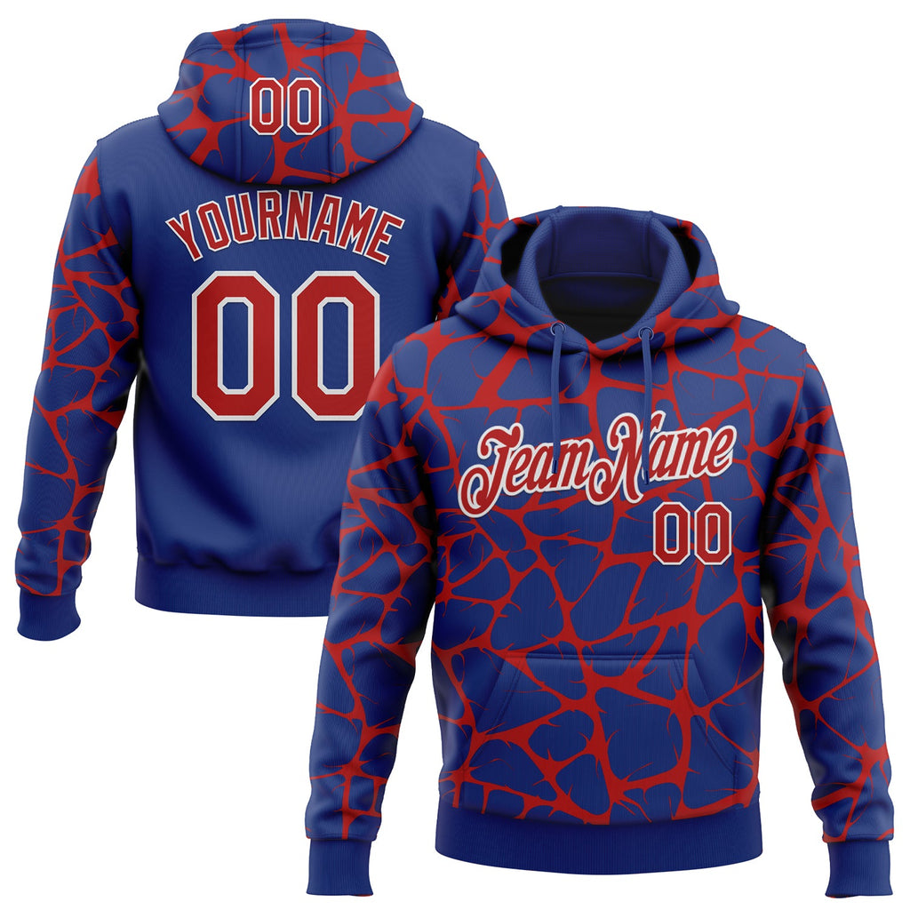 Custom Stitched Royal Red-White 3D Pattern Design Abstract Network Sports Pullover Sweatshirt Hoodie
