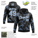 Custom Stitched Black Light Blue-White 3D Pattern Design Curve Lines Sports Pullover Sweatshirt Hoodie