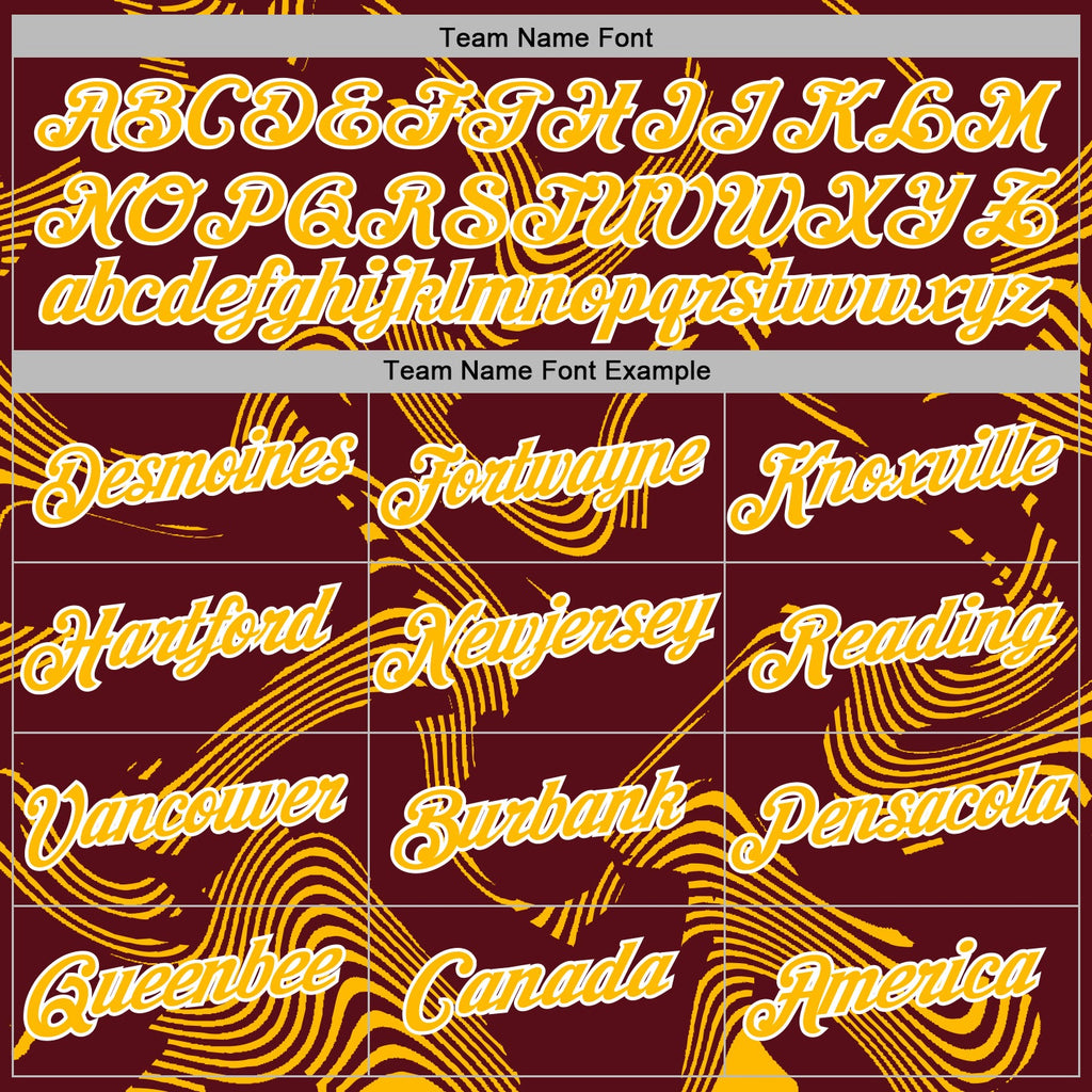 Custom Stitched Burgundy Gold-White 3D Pattern Design Curve Lines Sports Pullover Sweatshirt Hoodie