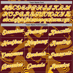 Custom Stitched Burgundy Gold-White 3D Pattern Design Curve Lines Sports Pullover Sweatshirt Hoodie