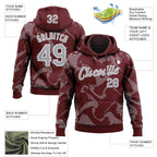 Custom Stitched Burgundy Gray-White 3D Pattern Design Curve Lines Sports Pullover Sweatshirt Hoodie