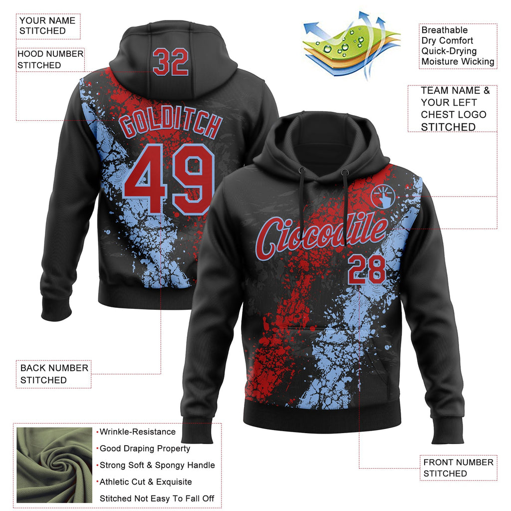Custom Stitched Black Red-White 3D Pattern Design Splash Sports Pullover Sweatshirt Hoodie