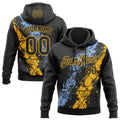 Custom Stitched Black Light Blue-Gold 3D Pattern Design Splash Sports Pullover Sweatshirt Hoodie