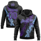 Custom Stitched Black Purple-Light Blue 3D Pattern Design Splash Sports Pullover Sweatshirt Hoodie