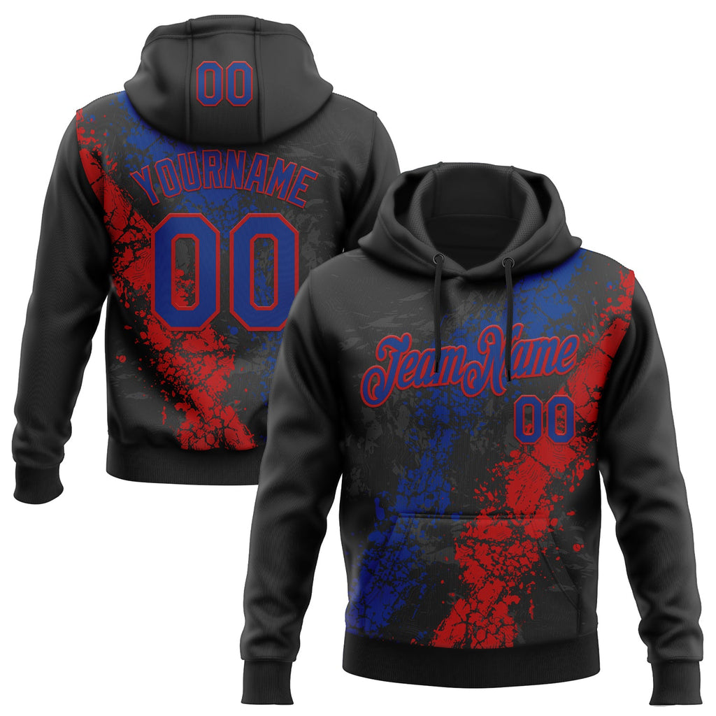Custom Stitched Black Royal-Red 3D Pattern Design Splash Sports Pullover Sweatshirt Hoodie