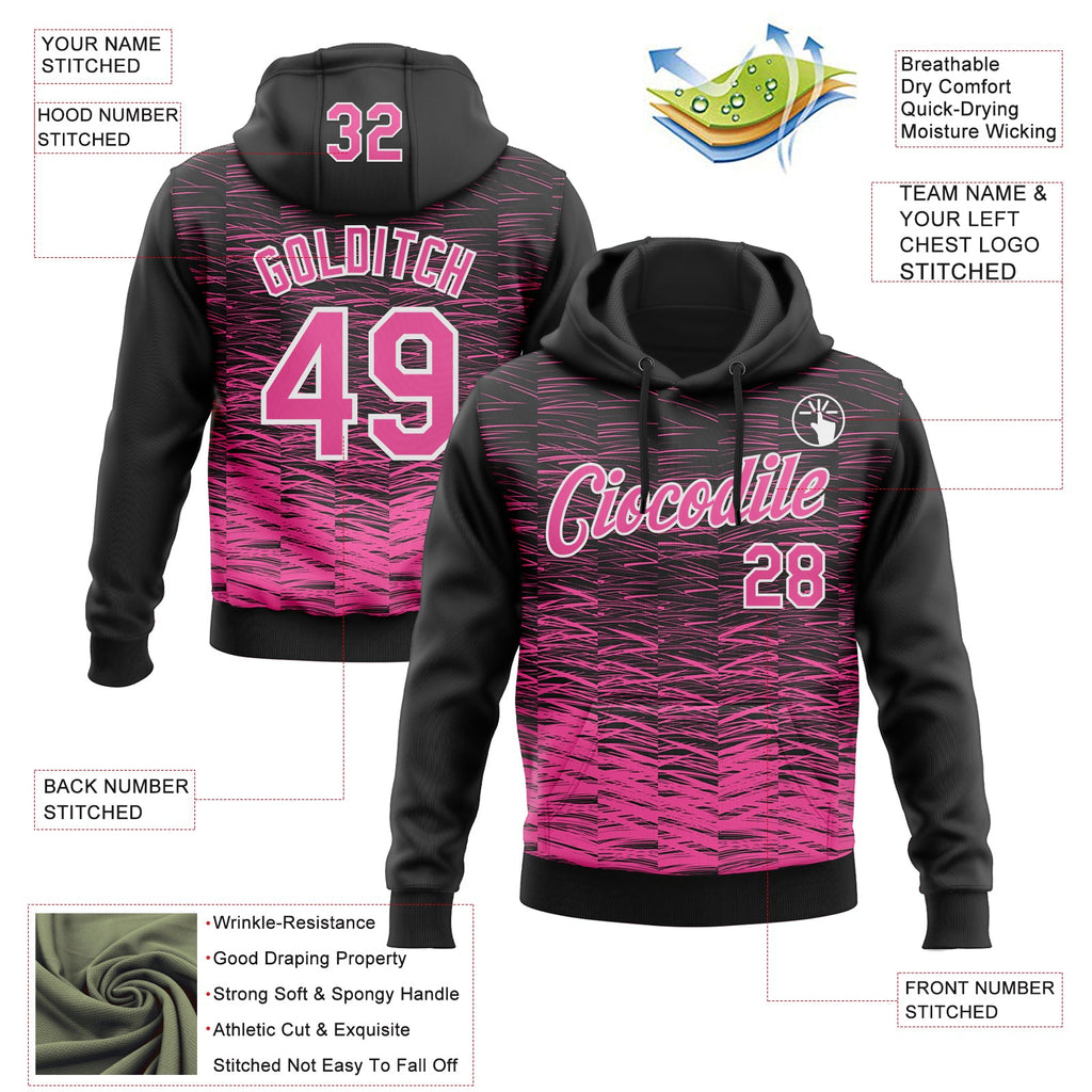 Custom Stitched Black Pink-White 3D Pattern Design Line Sports Pullover Sweatshirt Hoodie