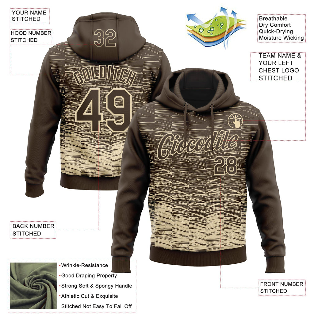 Custom Stitched Brown Cream 3D Pattern Design Line Sports Pullover Sweatshirt Hoodie