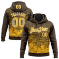 Custom Stitched Brown Gold-White 3D Pattern Design Line Sports Pullover Sweatshirt Hoodie