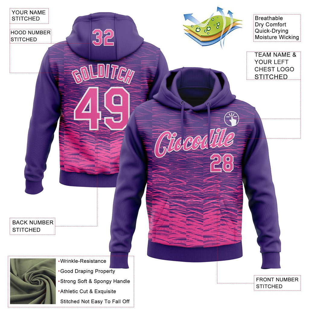 Custom Stitched Purple Pink-White 3D Pattern Design Line Sports Pullover Sweatshirt Hoodie
