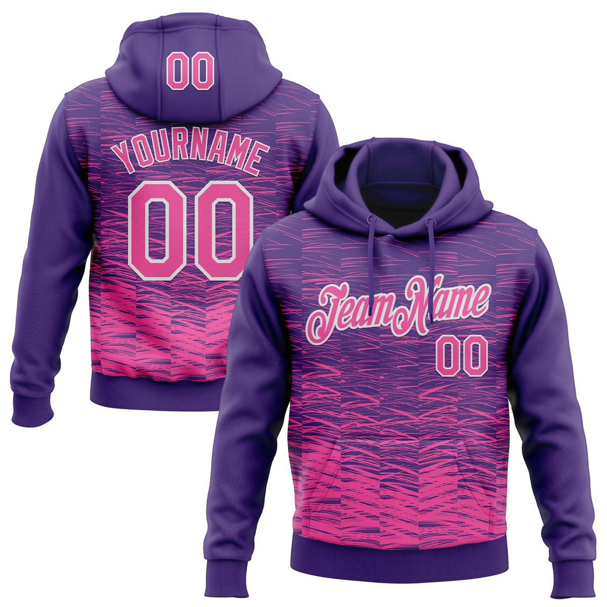 Custom Stitched Purple Pink-White 3D Pattern Design Line Sports Pullover Sweatshirt Hoodie