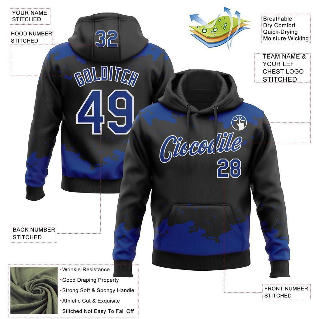 Custom Stitched Black Royal-White 3D Pattern Design Fragment Sports Pullover Sweatshirt Hoodie