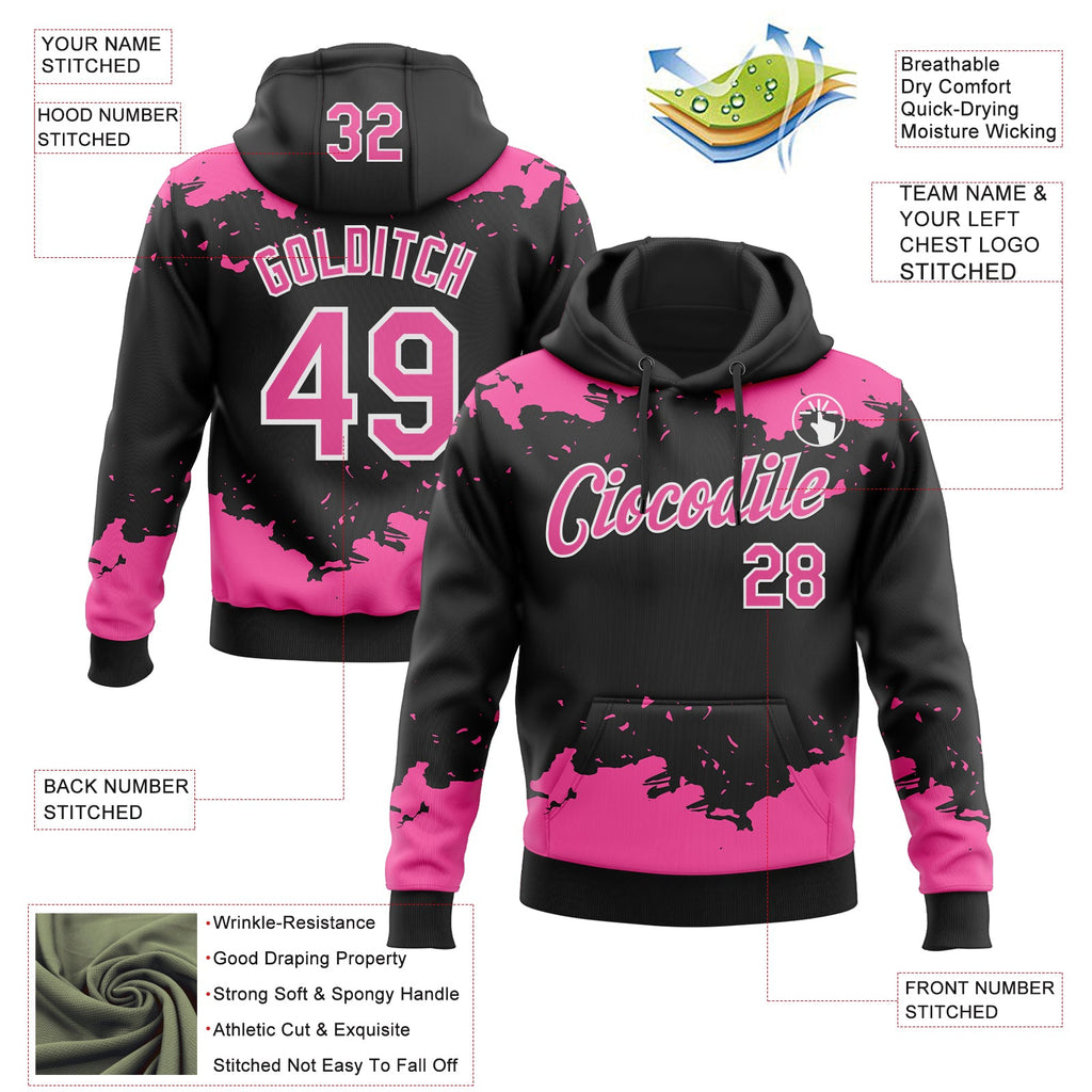 Custom Stitched Black Pink-White 3D Pattern Design Fragment Sports Pullover Sweatshirt Hoodie