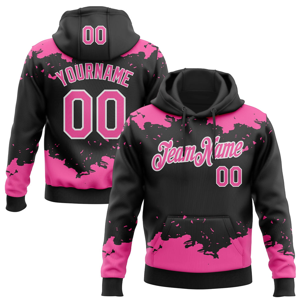 Custom Stitched Black Pink-White 3D Pattern Design Fragment Sports Pullover Sweatshirt Hoodie