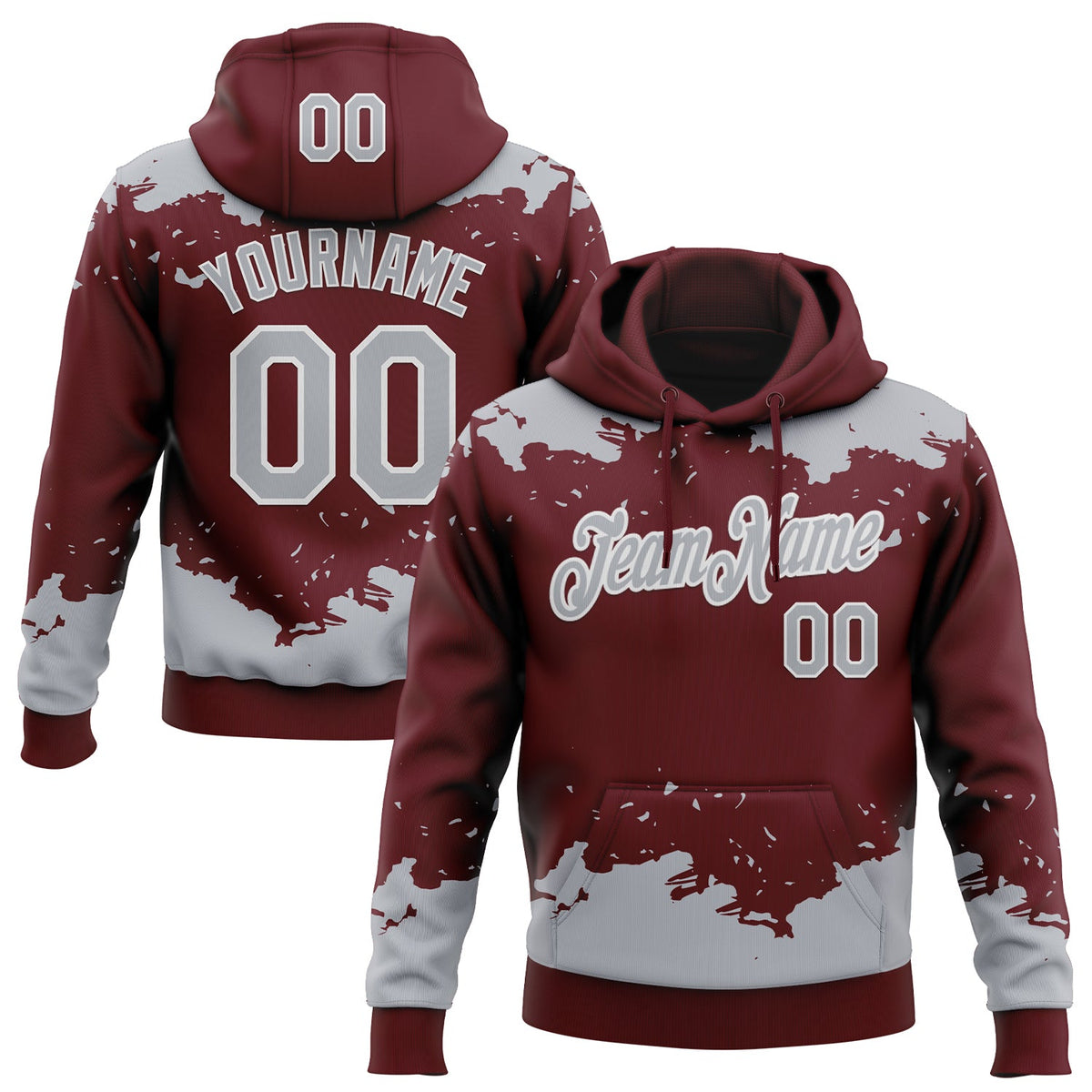 Custom Stitched Burgundy Gray-White 3D Pattern Design Fragment Sports Pullover Sweatshirt Hoodie