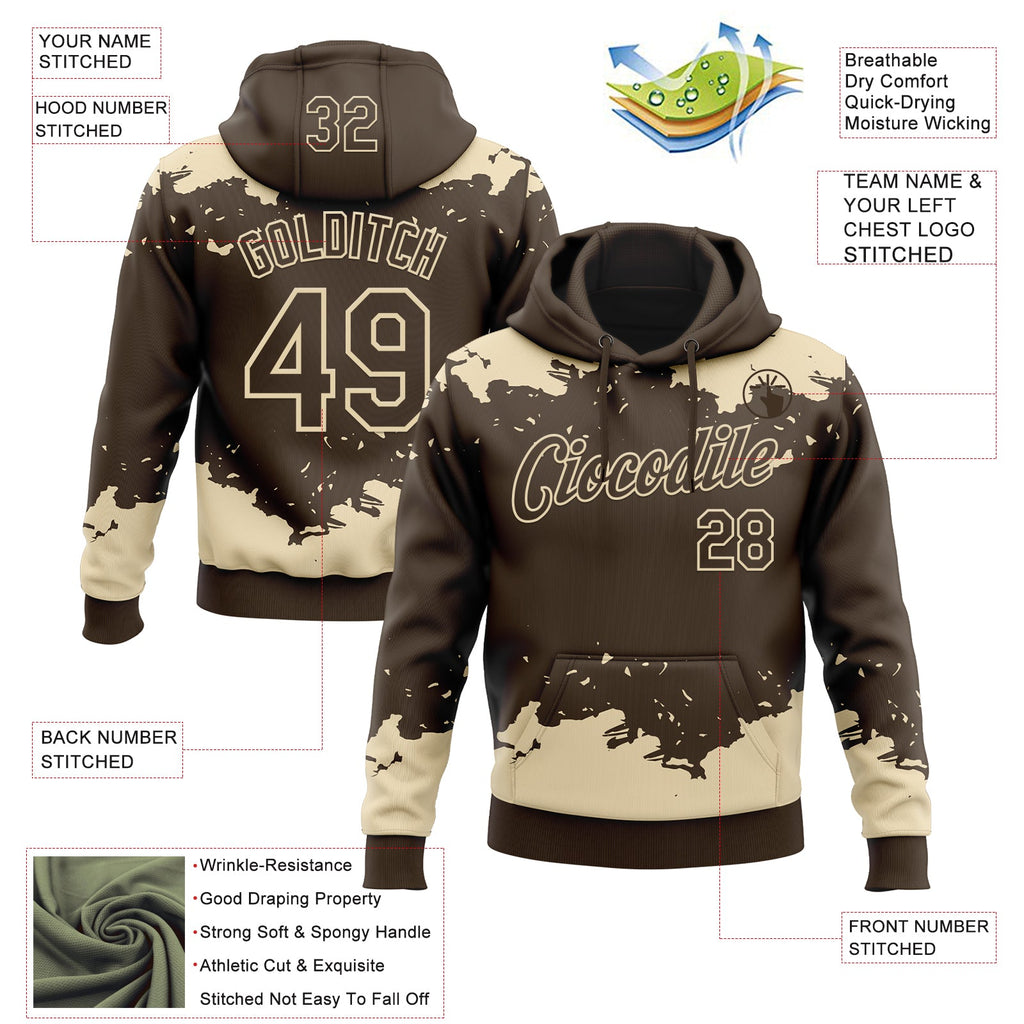 Custom Stitched Brown Cream 3D Pattern Design Fragment Sports Pullover Sweatshirt Hoodie