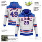 Custom White Thunder Blue-Fire Red 3D Pattern Design Game Day Stripe Sports Pullover Sweatshirt Hoodie