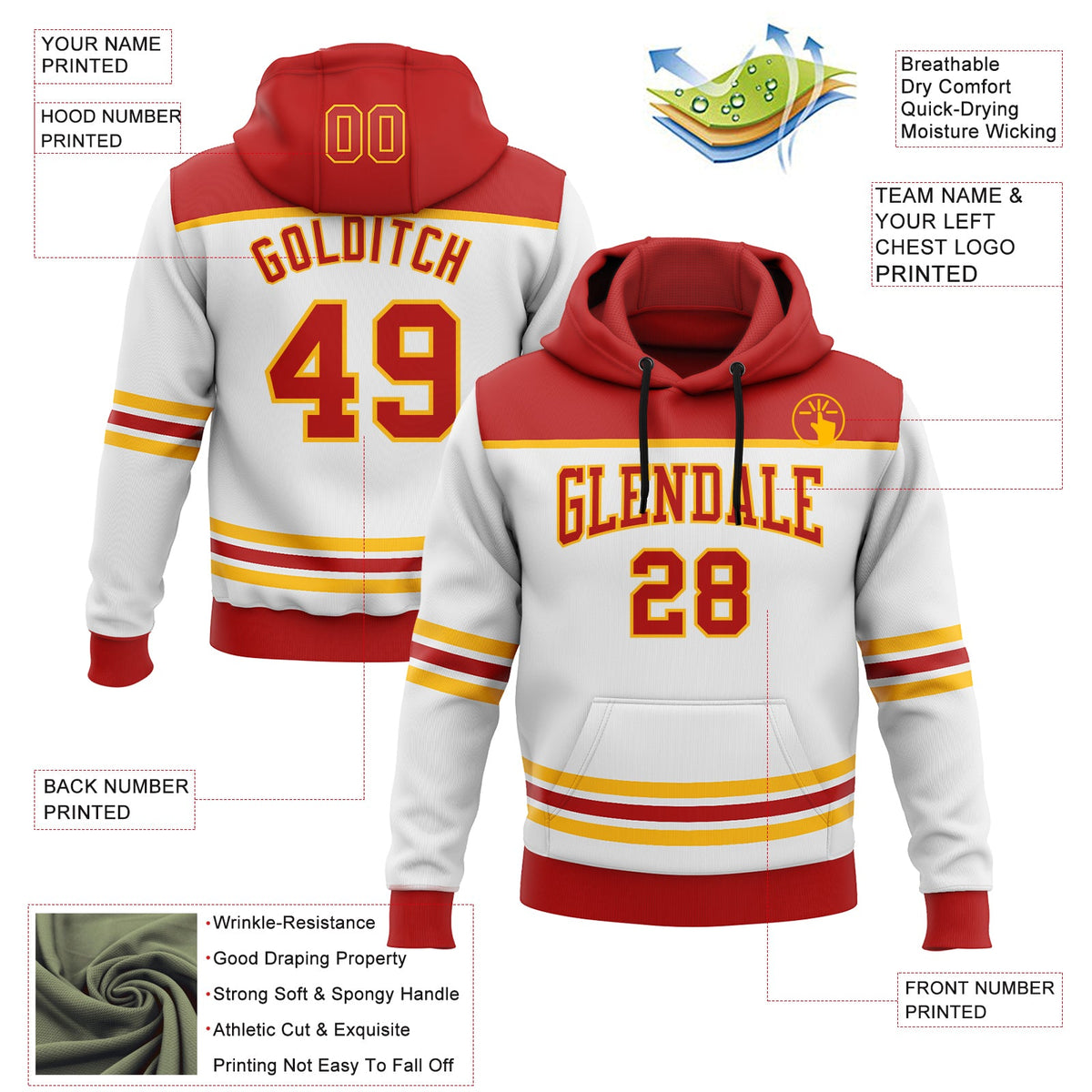 Custom White Red-Gold 3D Pattern Design Game Day Calgary Inspired Sports Pullover Sweatshirt Hoodie