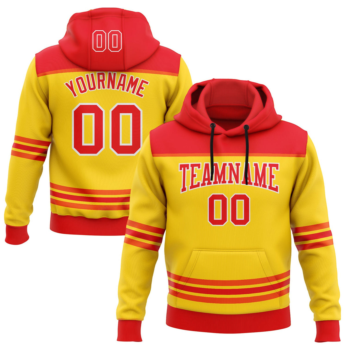 Custom Yellow Fire Red-White 3D Pattern Design Game Day Chicago Inspired Sports Pullover Sweatshirt Hoodie
