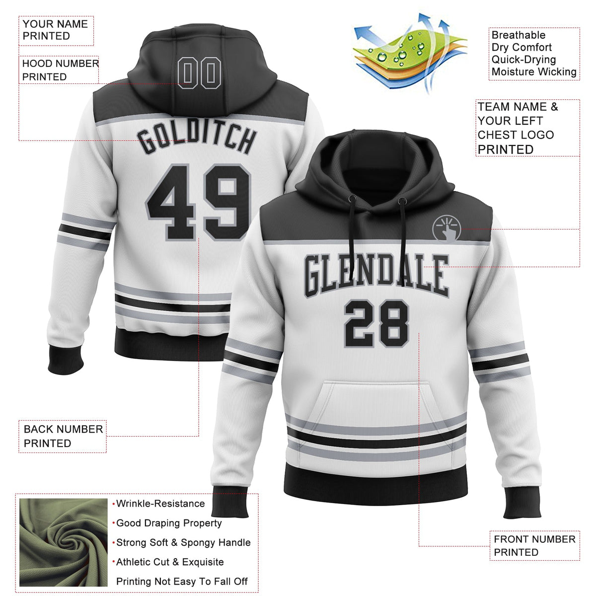 Custom White Black-Gray 3D Pattern Design Game Day Los Angeles Inspired Sports Pullover Sweatshirt Hoodie