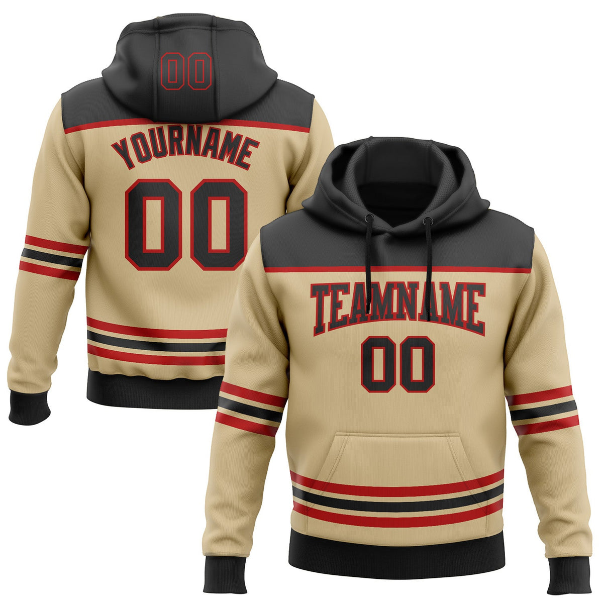 Custom Vegas Gold Black-Red 3D Pattern Design Game Day Vegas Inspired Sports Pullover Sweatshirt Hoodie