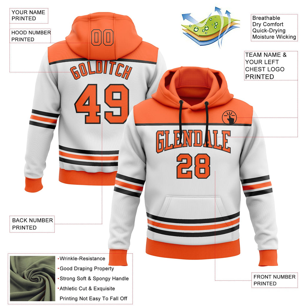 Custom White Orange-Black 3D Pattern Design Game Day Anaheim Inspired Sports Pullover Sweatshirt Hoodie