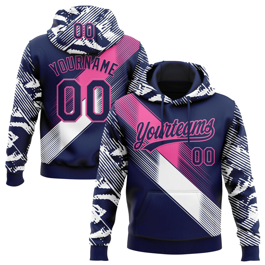 Custom Stitched Navy Pink-White 3D Pattern Design E-sports Pullover Sweatshirt Hoodie