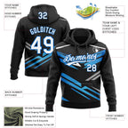 Custom Stitched Black White-Sky Blue 3D Pattern Design E-sports Pullover Sweatshirt Hoodie
