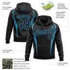 Custom Stitched Black Sky Blue 3D Pattern Design E-sports Pullover Sweatshirt Hoodie