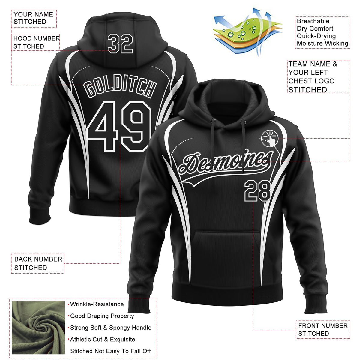 Custom Stitched Black White 3D Pattern Design E-sports Pullover Sweatshirt Hoodie