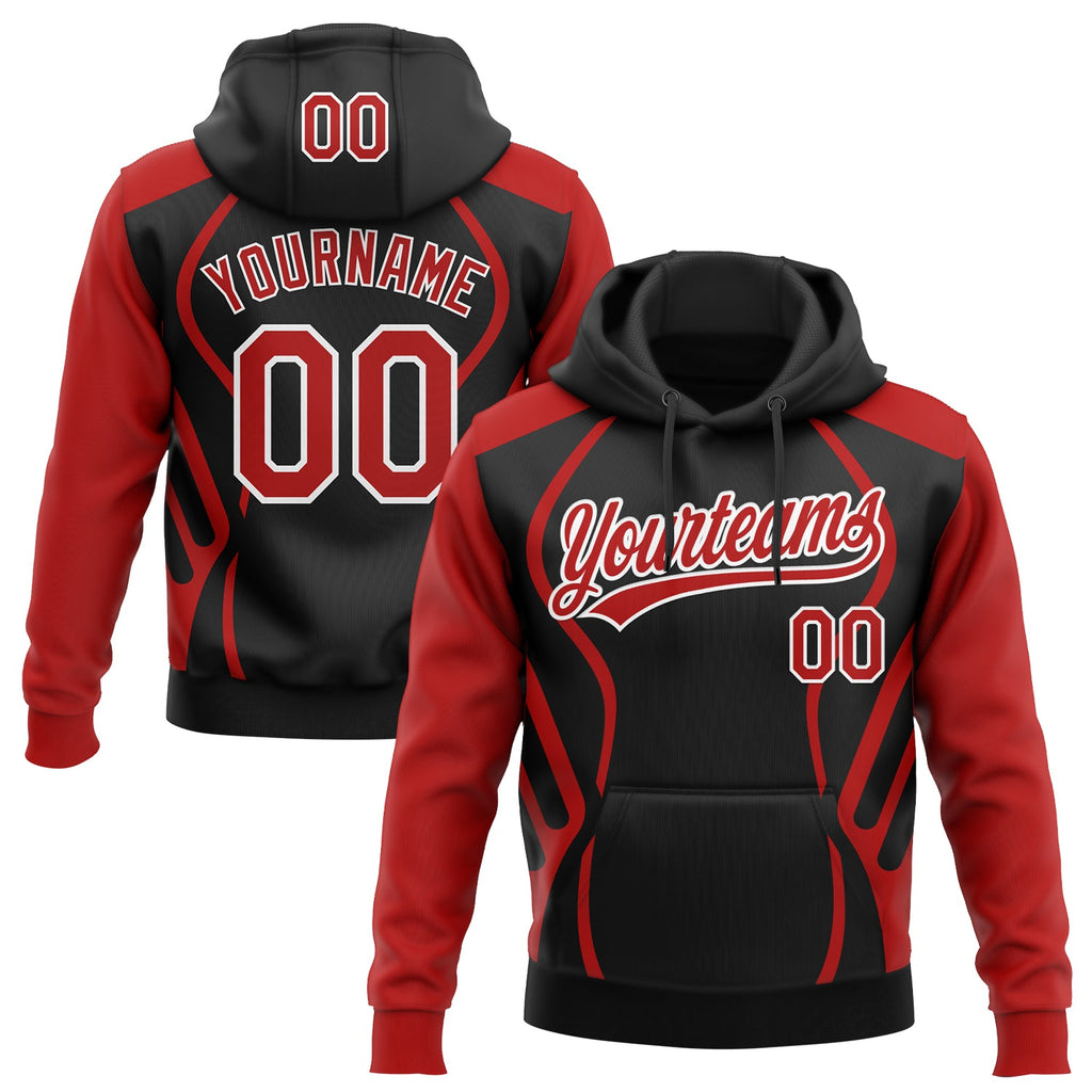 Custom Stitched Black Red-White 3D Pattern Design E-sports Pullover Sweatshirt Hoodie