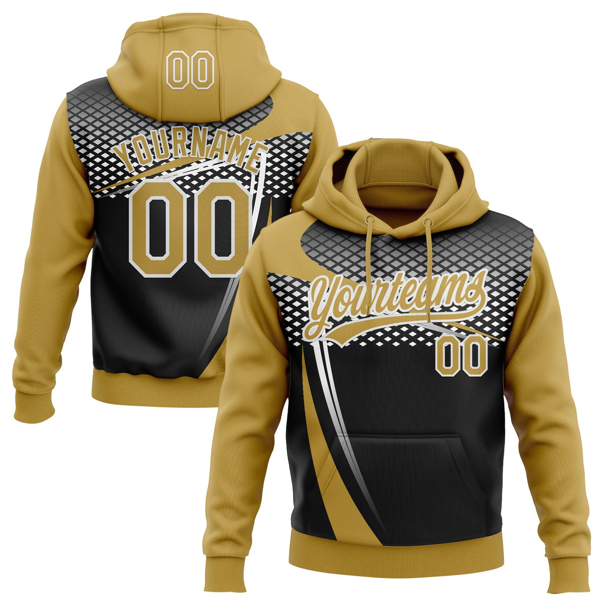 Custom Stitched Old Gold Black-White 3D Pattern Design E-sports Pullover Sweatshirt Hoodie