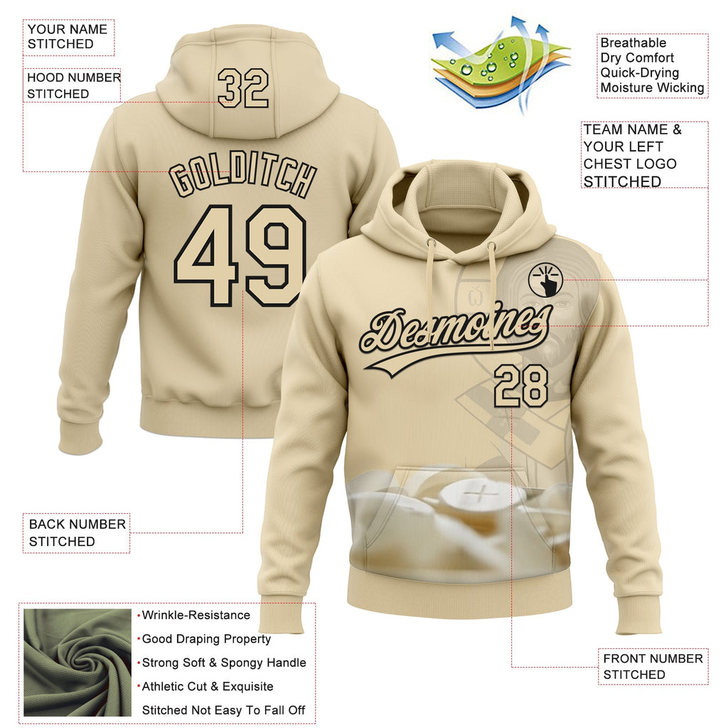 Custom Stitched Cream Black 3D Pattern Design Religion Jesus Christ Pullover Sweatshirt Hoodie