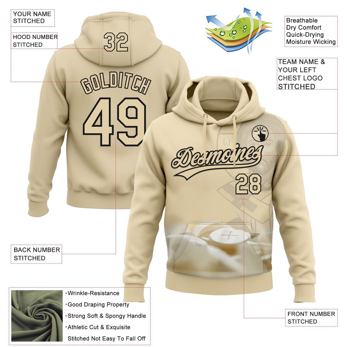 Custom Stitched Cream Black 3D Pattern Design Religion Jesus Christ Pullover Sweatshirt Hoodie