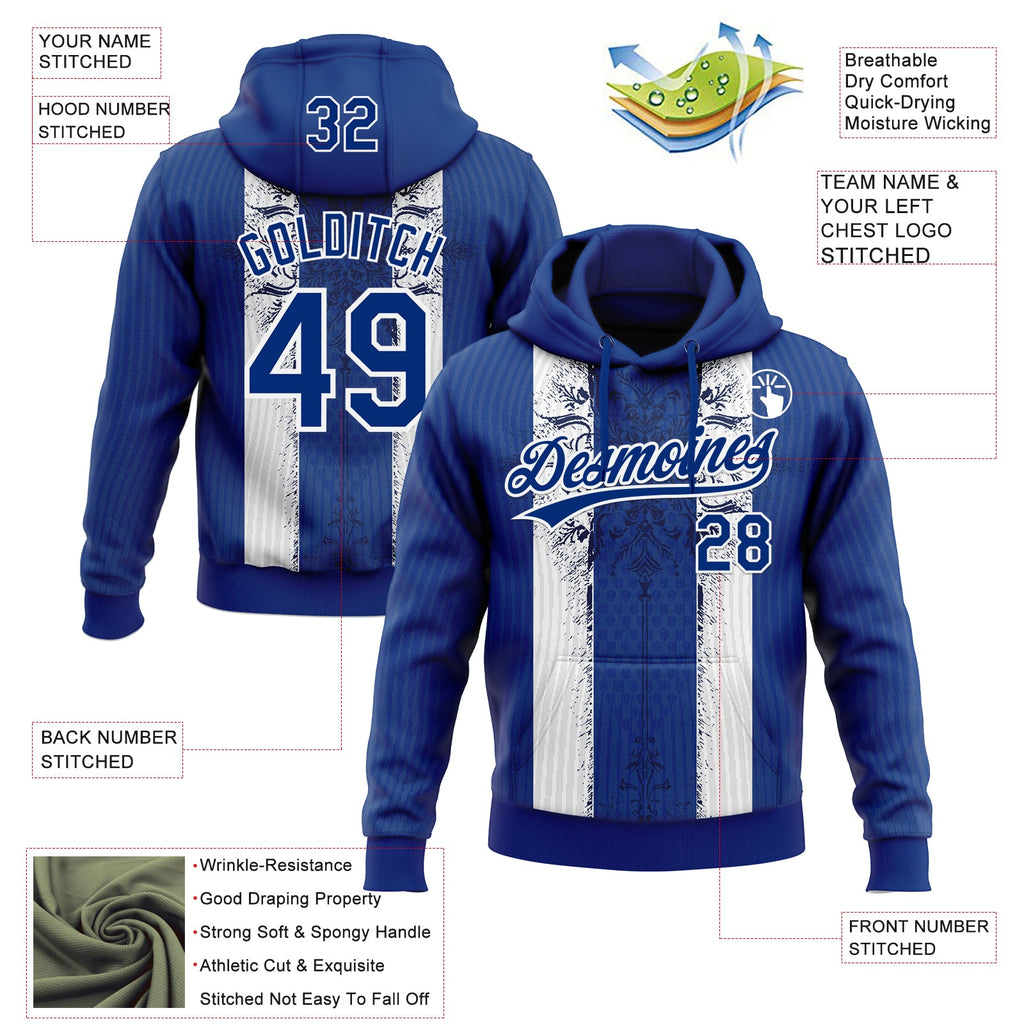 Custom Stitched Royal White 3D Pattern Design Retro Medieval Pullover Sweatshirt Hoodie