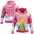 Custom Stitched Neon Pink Purple-White 3D Pattern Design Religion The Virgin Mary Pullover Sweatshirt Hoodie