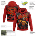 Custom Stitched Red Black-Old Gold 3D Pattern Design Knight Pullover Sweatshirt Hoodie