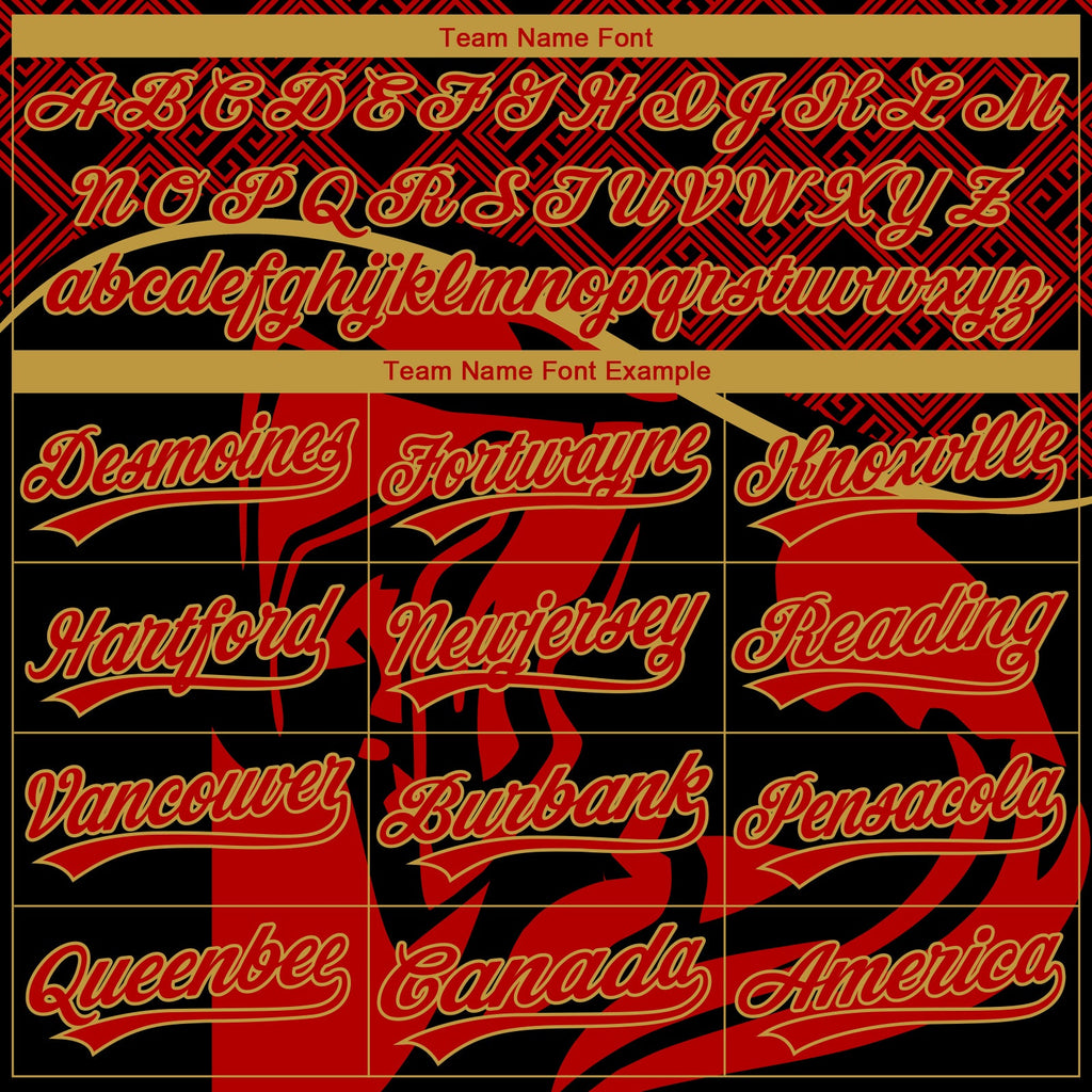 Custom Stitched Red Black-Old Gold 3D Pattern Design Knight Pullover Sweatshirt Hoodie