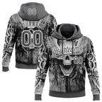 Custom Stitched Steel Gray Black-White 3D Skull Pattern Pullover Sweatshirt Hoodie
