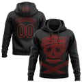 Custom Stitched Black Red 3D Skull Pattern Pullover Sweatshirt Hoodie