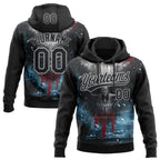 Custom Stitched Black Gray 3D Skull Pattern Pullover Sweatshirt Hoodie
