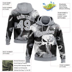 Custom Stitched Gray Black-White 3D Skull Pattern Pullover Sweatshirt Hoodie