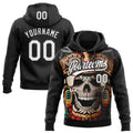 Custom Stitched Black White 3D Skull Pattern Pullover Sweatshirt Hoodie