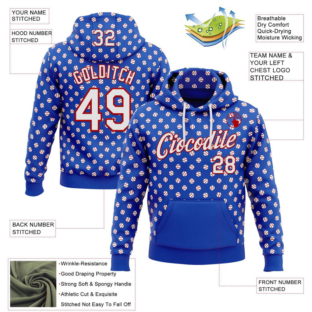 Custom Stitched Thunder Blue White-Red 3D Pattern Design Baseball Game Day Buffalo Inspired Sports Pullover Sweatshirt Hoodie