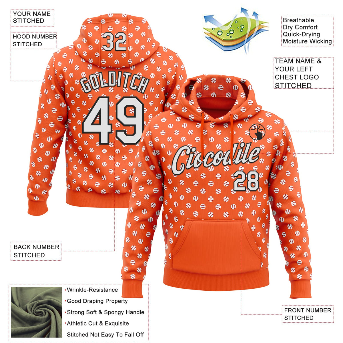 Custom Stitched Orange White-Black 3D Pattern Design Baseball Game Day Cincinnati Inspired Sports Pullover Sweatshirt Hoodie