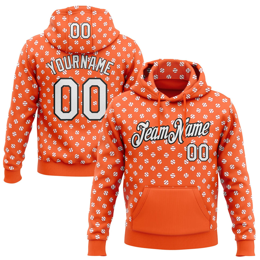 Custom Stitched Orange White-Black 3D Pattern Design Baseball Game Day Cincinnati Inspired Sports Pullover Sweatshirt Hoodie